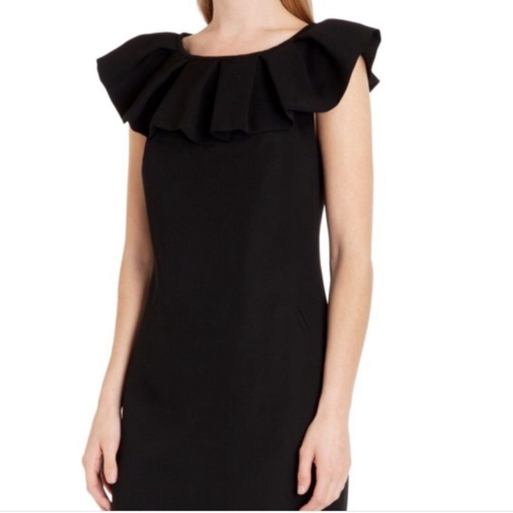 Banana Republic Silk Mini Dress 2 Black Ruffle Off Shoulder Feminine Classic